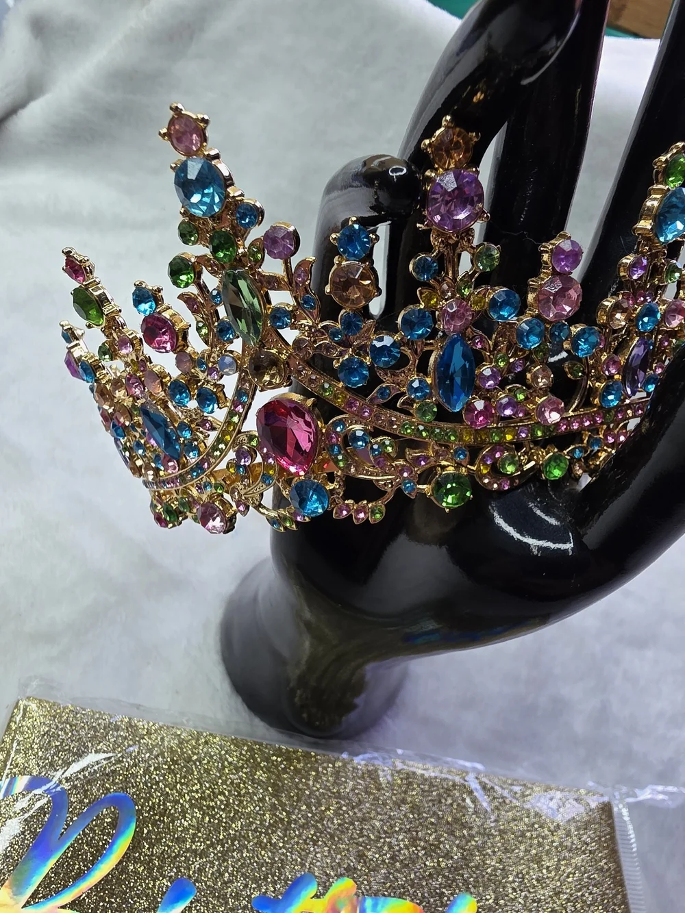 Multicolor Jeweled Tiara with Gold 